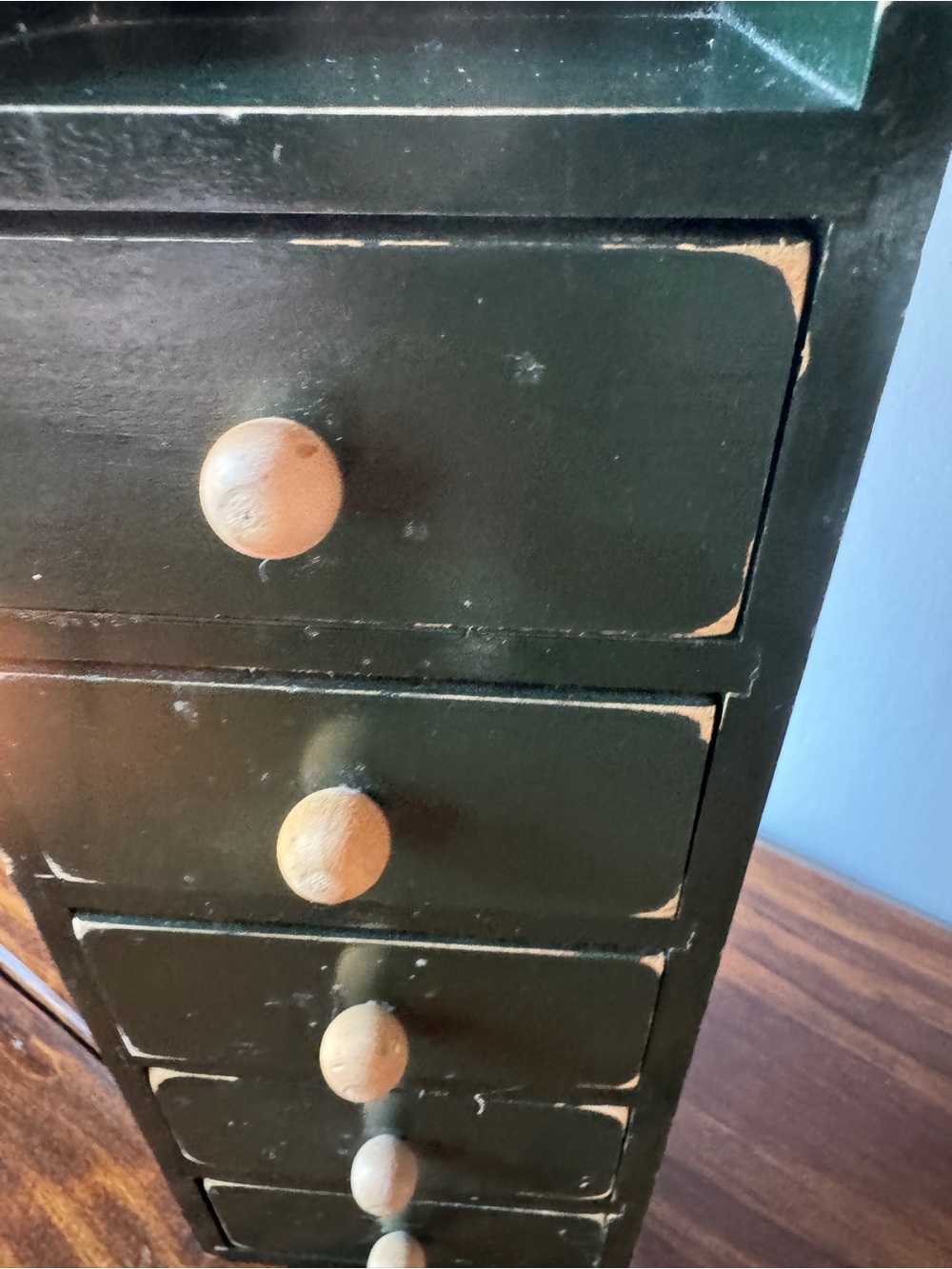 Rustic Distressed Wooden 5-Drawer Wall Organizer in Dark Green - 13”x4”x3” - Picture 4 of 10